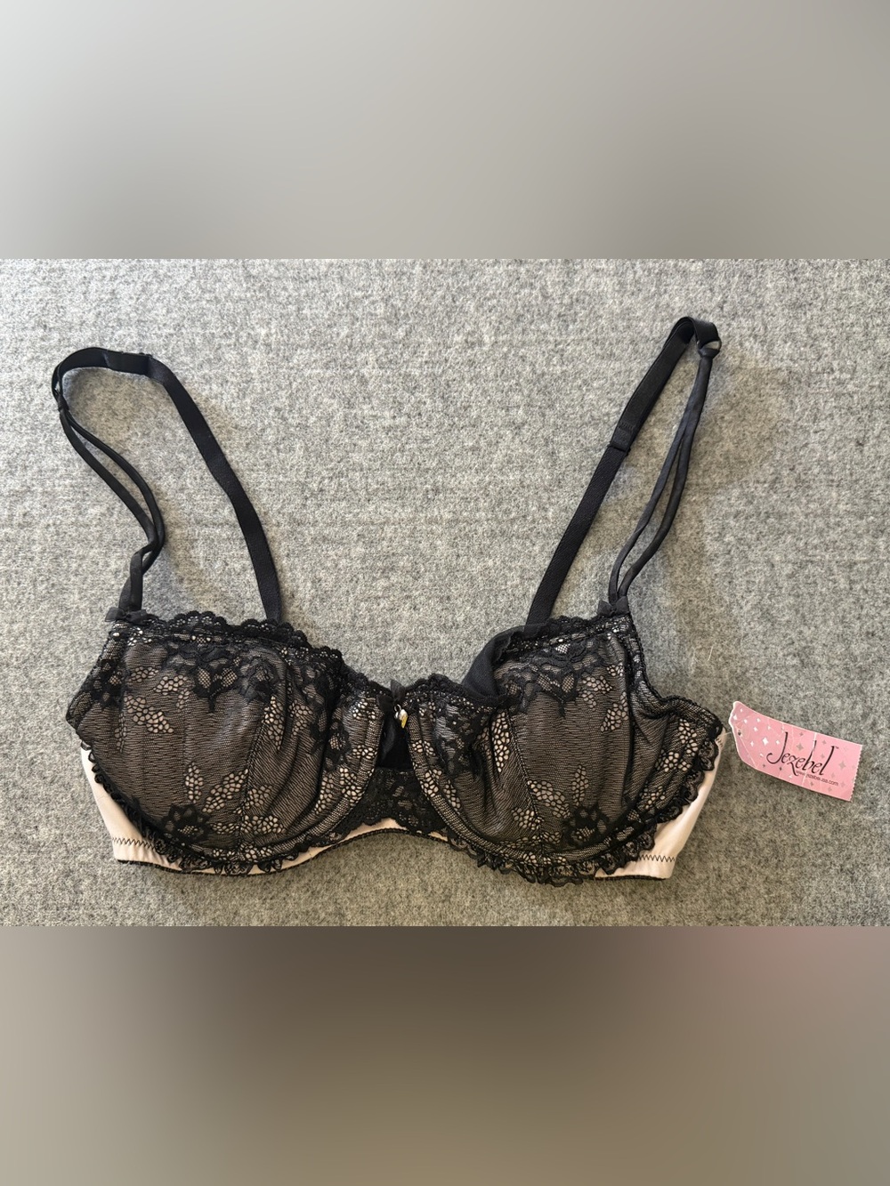 Jezebel Black Lace Underwire Bra with Floral Overlay